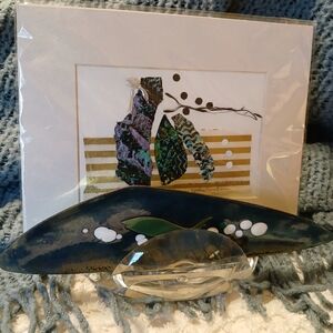 3 PC Art - Abstract Mixed Media Print, Hand Made Enamel Tray & Acrylic Stand